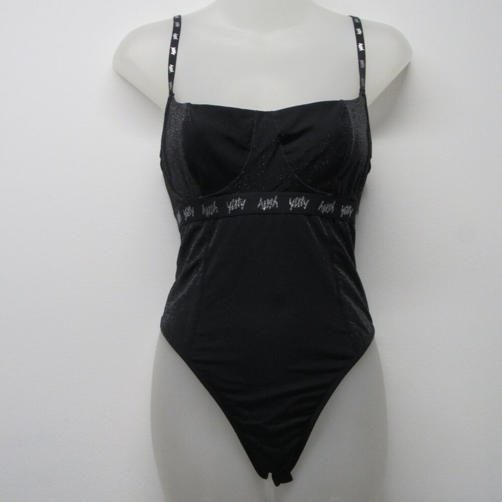 NWT Yitty Spotlight Shaping Demi Cup Thong Bodysuit Black Silver Shimmer XS